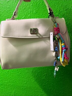 Classic Madden NYC Top-Handle Women's Bag in Cream with Charm Accent😊🌸